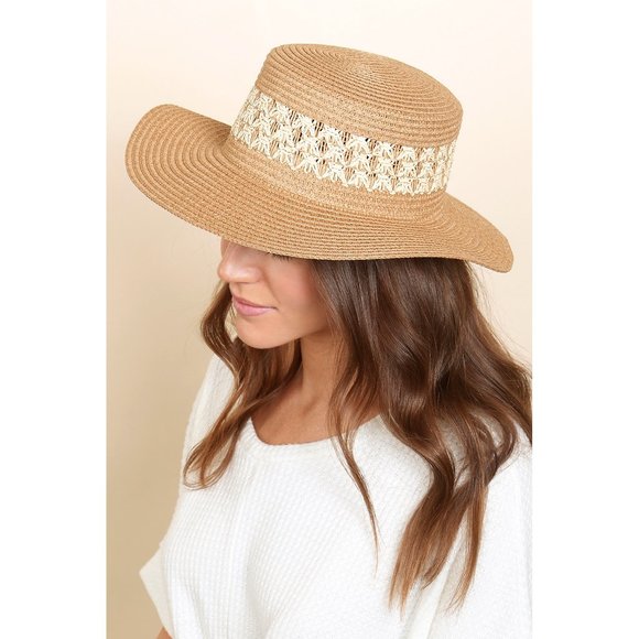 NEW Natural Tan Mix Contrast Weaved Straw Wide Brim Panama Floppy Beach Sun Hat - Picture 9 of 11